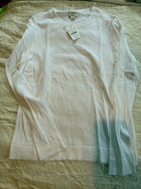 J. Crew White Crewneck Sweater with Light Blue Dip-Dye Hem